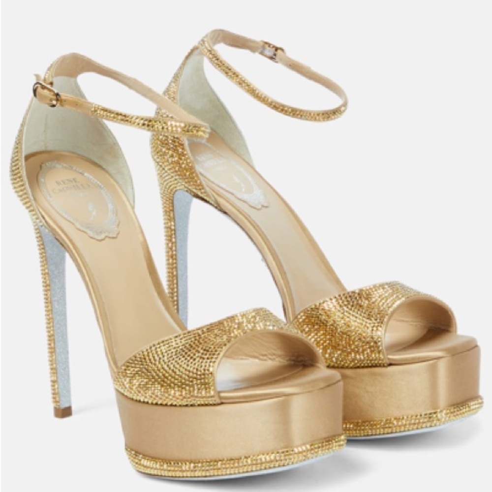 Rene Caovilla - Crystal Gold Platform Heels - New - 38 US - Picture 4 of 15